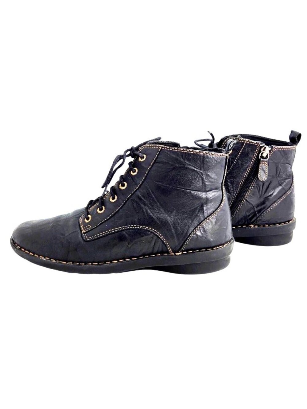 Clarks Womens Black Leather Ankle Boots 7M Lace-Up & Side Zipper Casual Style Du